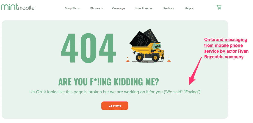 funny 404 pages - mint mobile