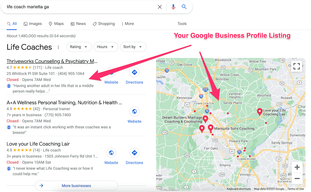 google business profile for life coaching