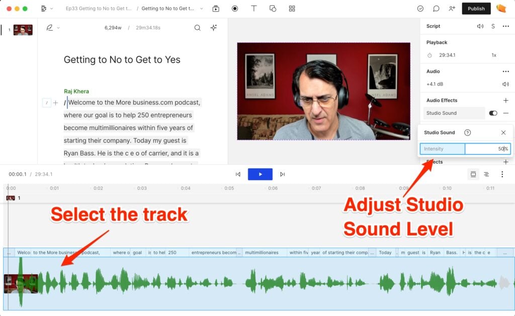 podcast editing descript studio sound